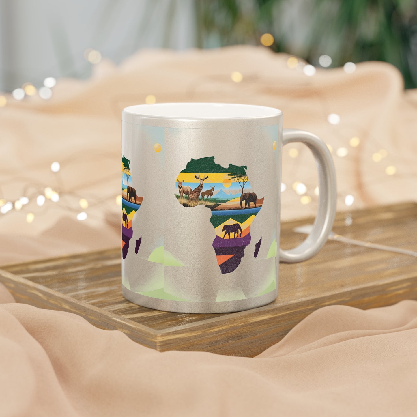 African Landscape Metallic Mug - Silver/Gold Coffee Mug for Nature Lovers