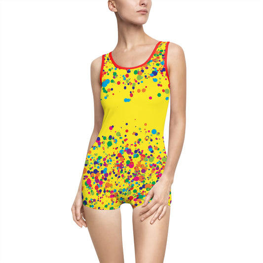 Women's Vintage Splash Print Swimsuit - Bright Colorful One-Piece for Summer Fun